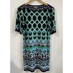 dressbarn Geometric Midi Dress in Green and Blue